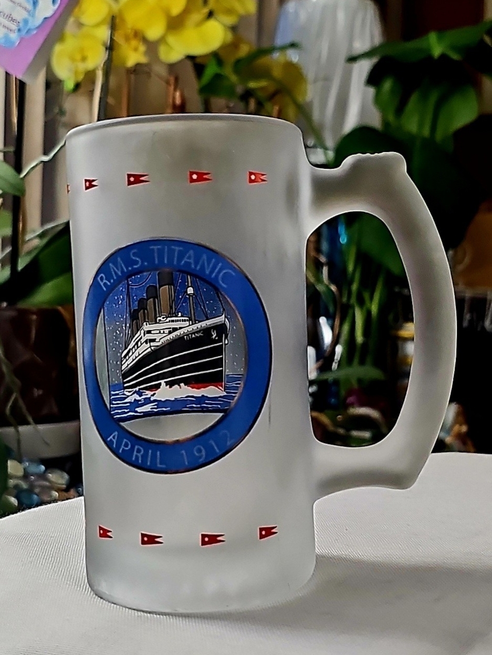 New Collectible Frosted White Glass Stein - Titanic Collector Mug